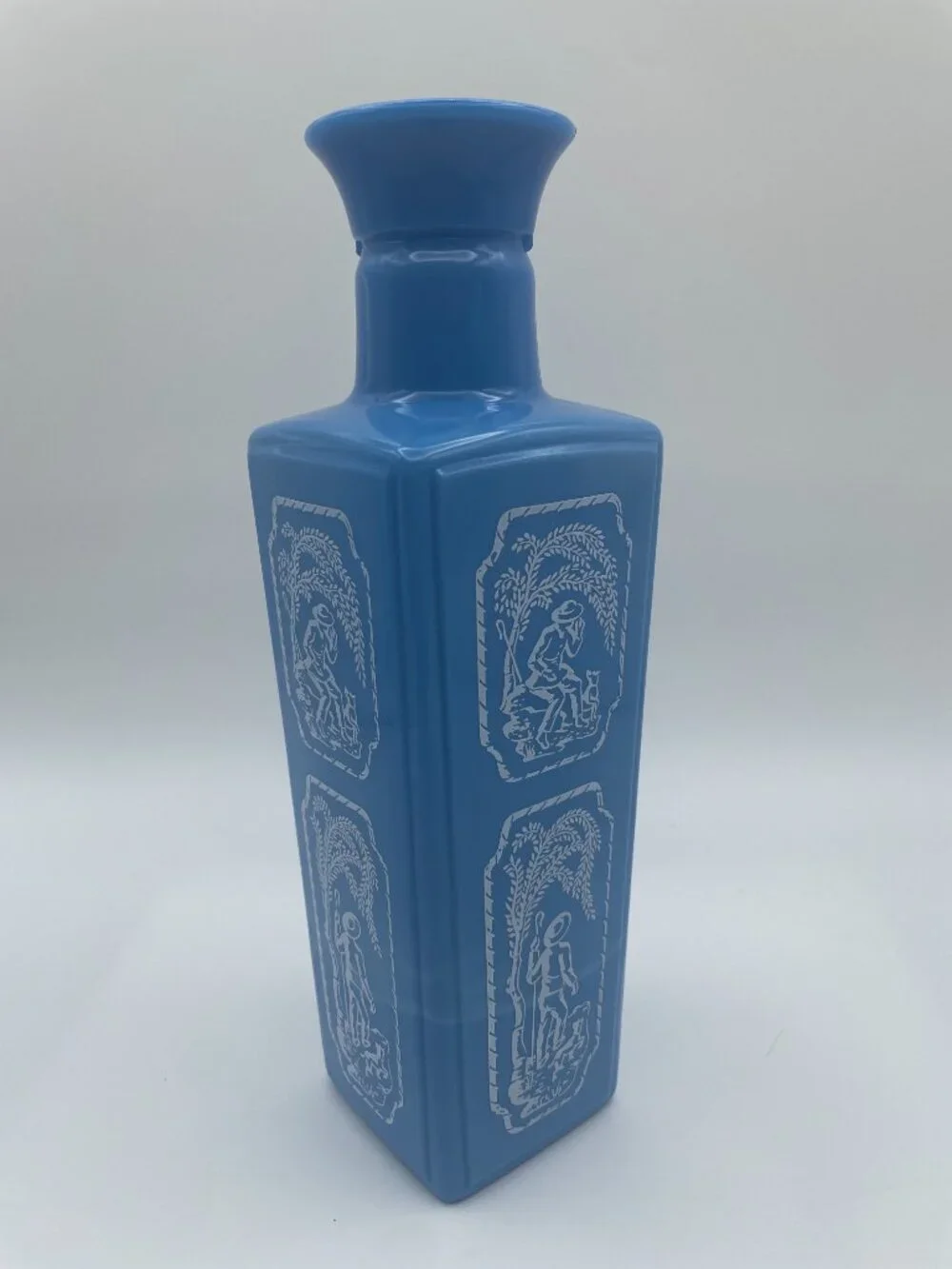 Vintage 1965 Jim Beam Blue Milk Glass Decanter with Stopper Shepherd And Dog